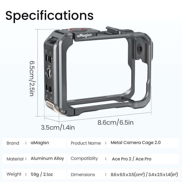 For Insta360 Ace Pro 2 / Ace Pro AMagisn Metal Camera Cage 2.0 With Quick-Switch Vertical/Horizon...