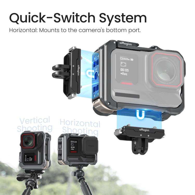For Insta360 Ace Pro 2 / Ace Pro AMagisn Metal Camera Cage 2.0 With Quick-Switch Vertical/Horizon...