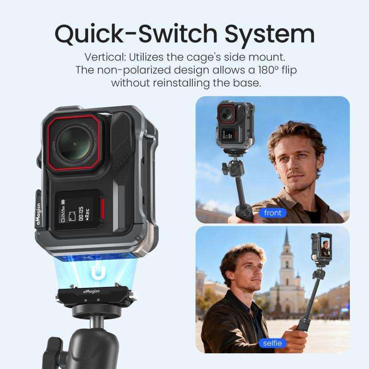 For Insta360 Ace Pro 2 / Ace Pro AMagisn Metal Camera Cage 2.0 With Quick-Switch Vertical/Horizon...