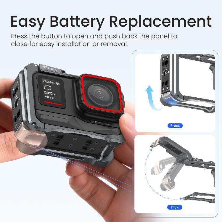 For Insta360 Ace Pro 2 / Ace Pro AMagisn Metal Camera Cage 2.0 With Quick-Switch Vertical/Horizon...