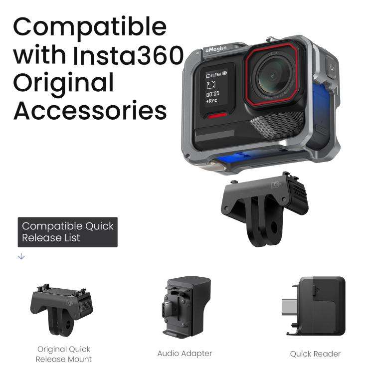 For Insta360 Ace Pro 2 / Ace Pro AMagisn Metal Camera Cage 2.0 With Quick-Switch Vertical/Horizon...