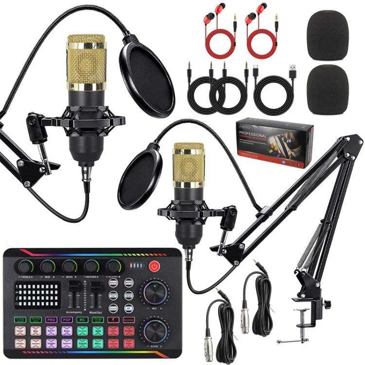 Dual BM800 Condenser Microphone With F998max Live Sound Card Kit Podcast Equipment Bundle Adjusta...