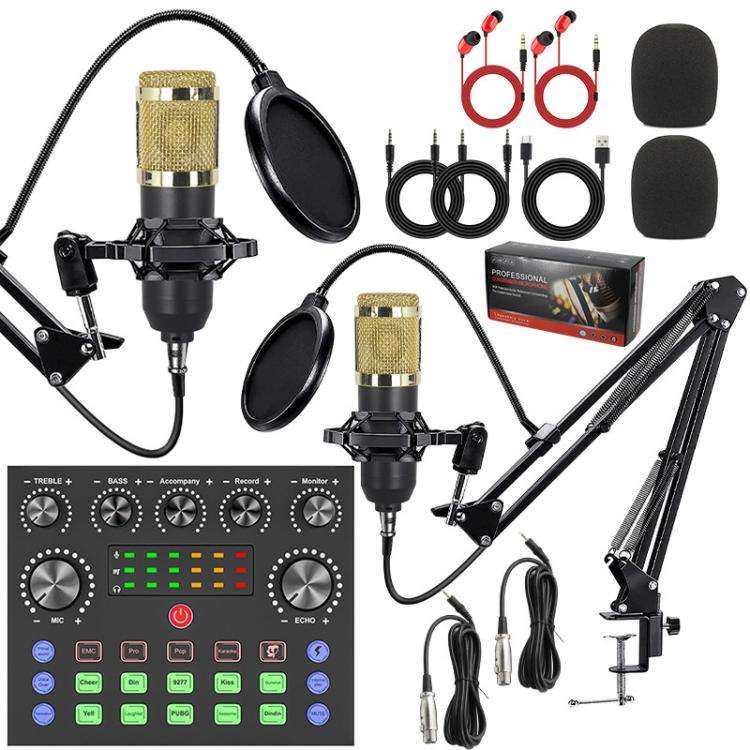 Dual BM800 Condenser Microphone with V8S Live Sound Card Kit Podcast Equipment Bundle Adjustable ...