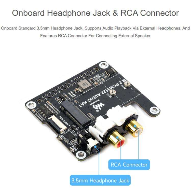 For Raspberry Pi 5 PCIe To M.2 HAT With I2S Audio Extension Supports NVMe Protocol Solid State Dr...
