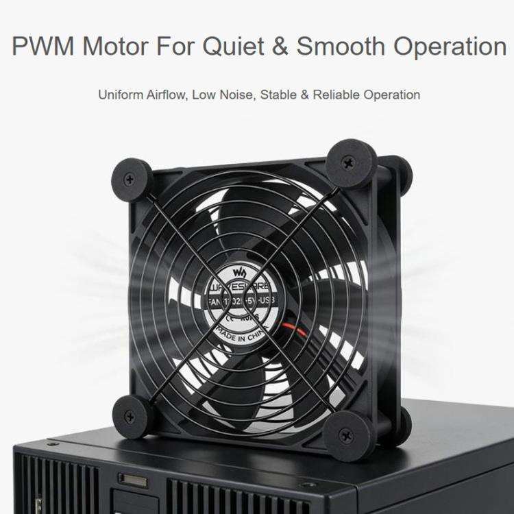 Waveshare 34398 USB 5V 120mm Quiet Cooling Fan, 3-Speed Adjustable, PWM Control, High Airflow, An...