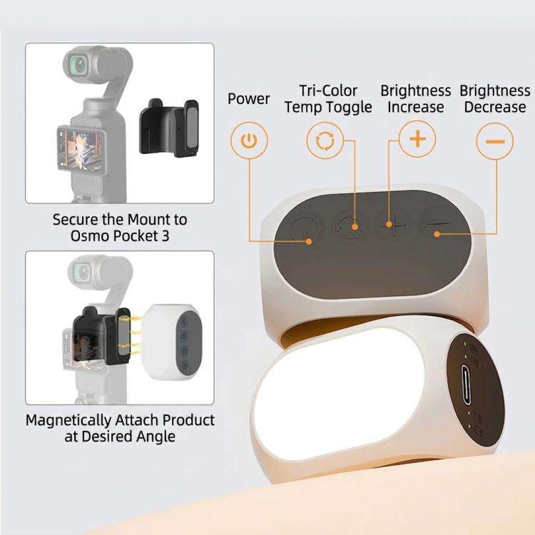 For DJI Osmo Pocket 4/3 Magnetic Fill Light 3 Color Modes Portable Rechargeable Vlog Video Light,...