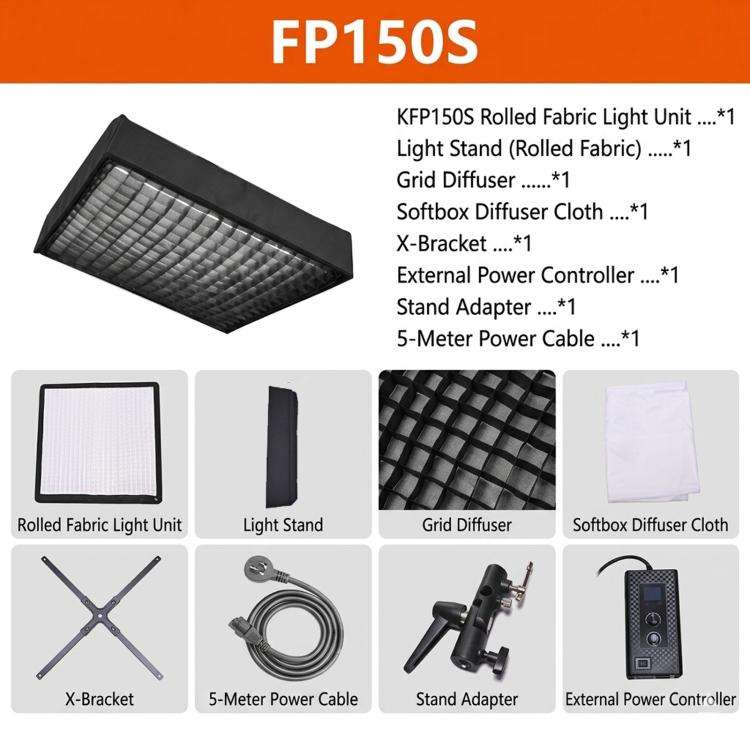 DENGWEI FP150S 150W Rollable LED Video Light With Grid 2700K-6500K Bi-Color Flexible LED Light Pa...