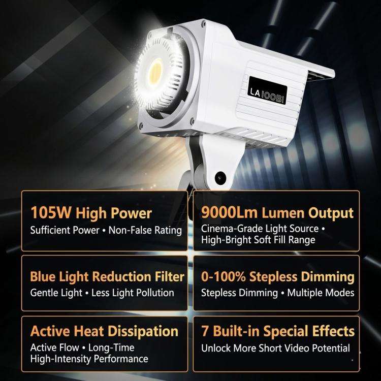 DENGWEI LA100Bi 100W LED Video Light COB Continuous Output Lighting For Live Streaming, 2700K-650...