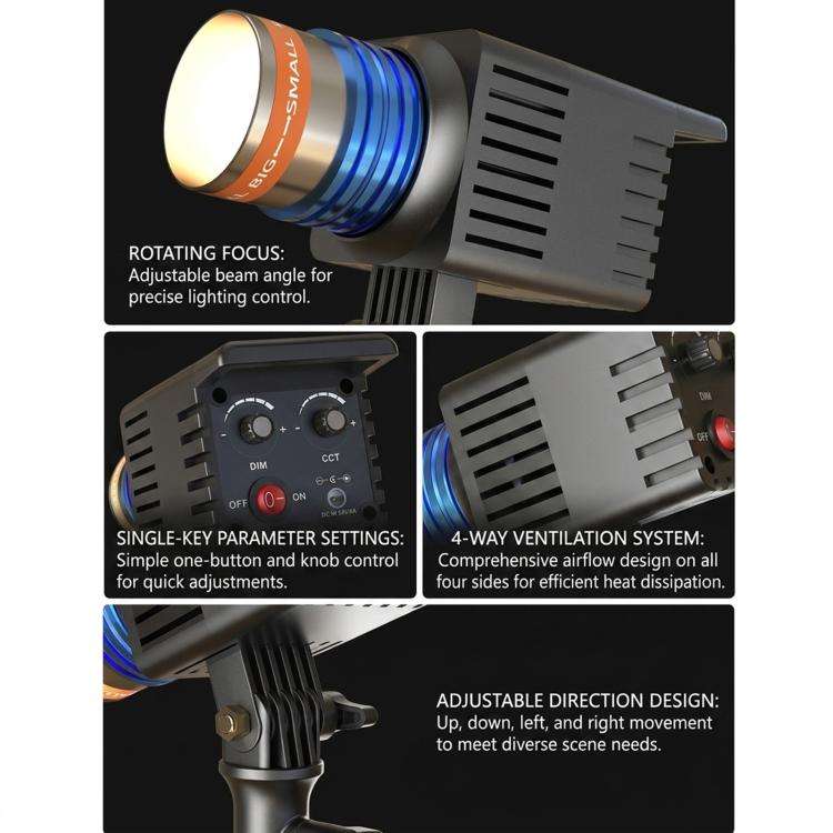 DENGWEI 50W COB LED Hair Light For Live Streaming, Bi-Color 3000K-6500K Studio Spotlight With Adj...