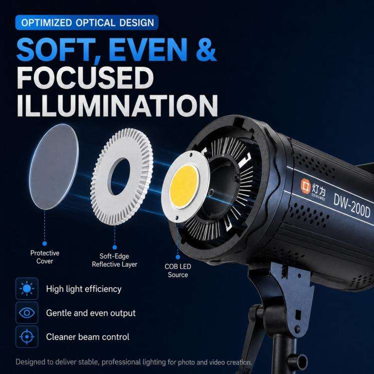 DENGWEI DW200D 200W COB LED Video Light Daylight Balanced Continuous Output Studio Lamp, EU Plug,...