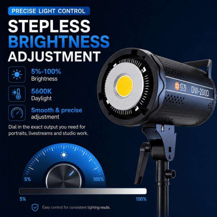 DENGWEI DW200D 200W COB LED Video Light Daylight Balanced Continuous Output Studio Lamp, EU Plug,...