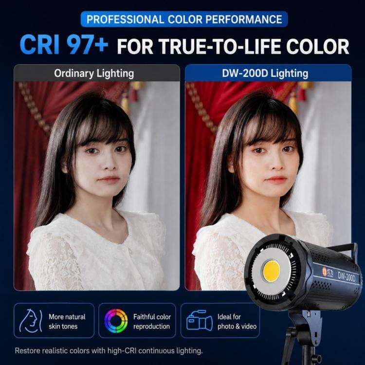 DENGWEI DW200D 200W COB LED Video Light Daylight Balanced Continuous Output Studio Lamp, EU Plug,...
