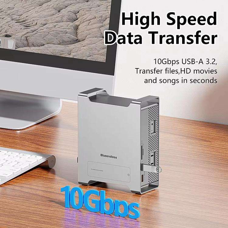 Blueendless MAC908 For Mac Mini M4 Stand & Hub With SSD Enclosure 2xUSB3.2+2xUSB2.0+SD/TF4.0+USB-...