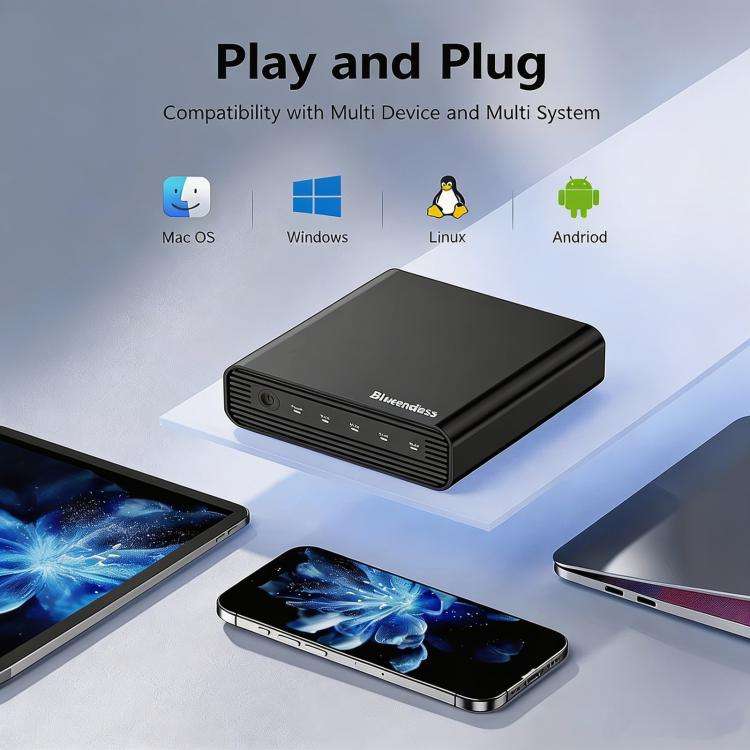 Blueendless USB4 NVMe M.2 SSD Enclosure, 40Gbps 4-Bay External Solid State Drive Case, Support So...