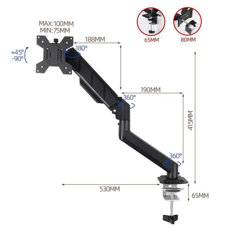10-32 Inch Monitor Cylinder Spring Cantilever Desktop Height-Adjustable Bracket, DY-01