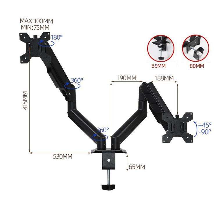 32-Inch Pneumatic Arm Dual-Screen Height-Adjustable Computer Monitor Stand, DY-02