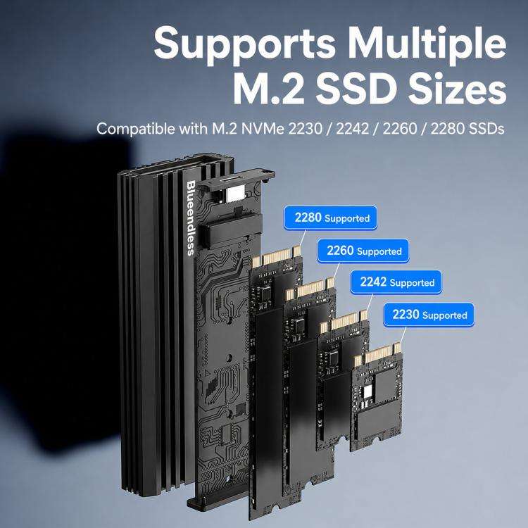 Blueendless M6NA 20Gbps M.2 NVMe SSD Enclosure, USB 3.2 Gen 2x2 Type-C External Hard Drive Case, ...