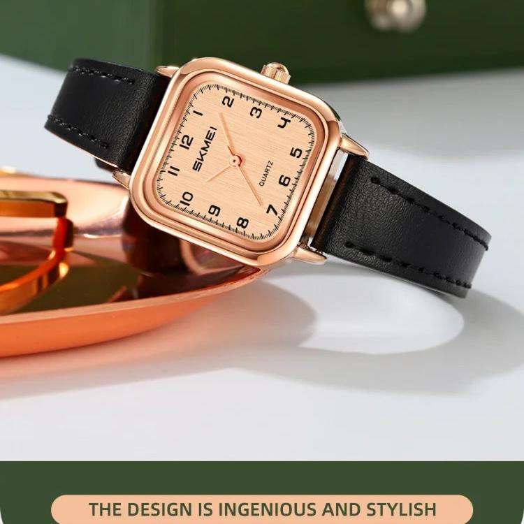SKMEI 2579 Square Ladies Quartz Watch Leather Strap Watch