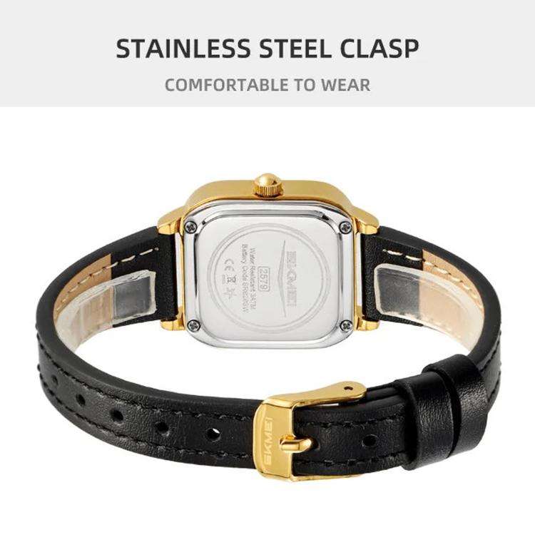 SKMEI 2579 Square Ladies Quartz Watch Leather Strap Watch