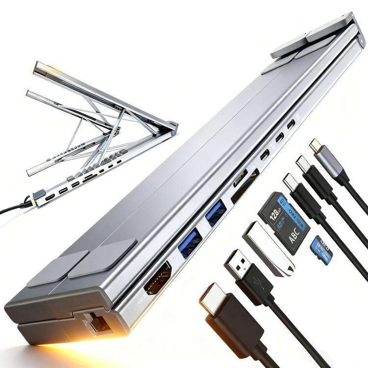 8-In-1 Laptop Stand With USB-C Hub Laptop Riser With Gigabit Ethernet, 4K HDMI, 2 USB 3.0, SD/TF,...