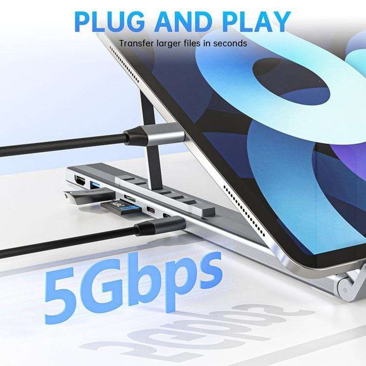 8-In-1 Laptop Stand With USB-C Hub Laptop Riser With Gigabit Ethernet, 4K HDMI, 2 USB 3.0, SD/TF,...