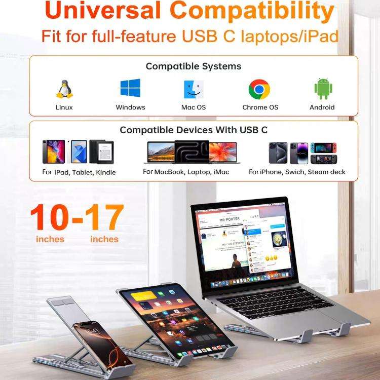 8-In-1 Laptop Stand With USB-C Hub Laptop Riser With Gigabit Ethernet, 4K HDMI, 2 USB 3.0, SD/TF,...