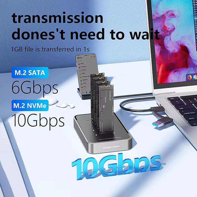 Blueendless DB2804SNA 4-Bay M.2 NVMe/SATA SSD Docking Station USB-C 10Gbps Aluminum SSD Case Supp...