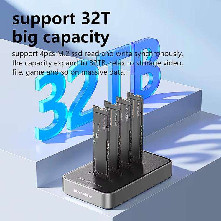 Blueendless DB2804SNA 4-Bay M.2 NVMe/SATA SSD Docking Station USB-C 10Gbps Aluminum SSD Case Supp...
