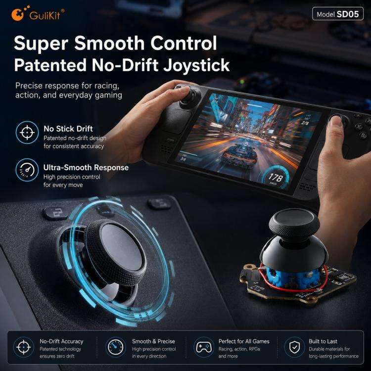 GuliKit SD05 Electromagnetic Joystick Replacement for Steam Deck OLED, Hall Effect Analog Stick R...