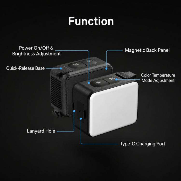 For DJI Action 5 Pro/4/3 TELESIN Quick-Release Mini Vlog Fill Light, IPX5 Waterproof Magnetic LED...