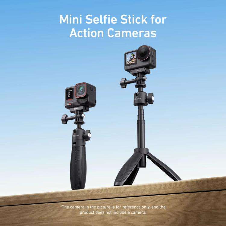 TELESIN Mini Selfie Stick Tripod 3.0 for Action Camera 18-46cm Extendable Aluminum Pole with 360-...