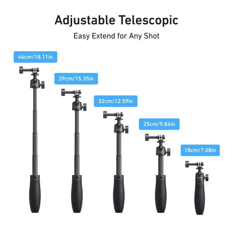 TELESIN Mini Selfie Stick Tripod 3.0 for Action Camera 18-46cm Extendable Aluminum Pole with 360-...