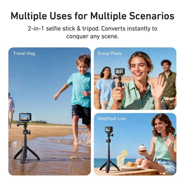 TELESIN Mini Selfie Stick Tripod 3.0 for Action Camera 18-46cm Extendable Aluminum Pole with 360-...