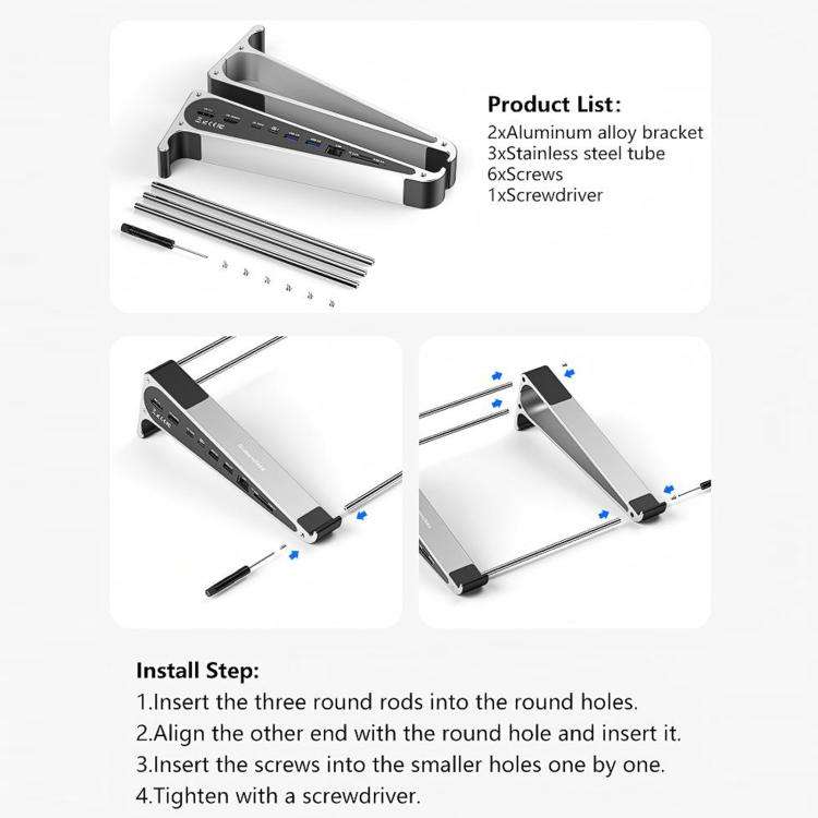 TYPE-C Laptop / Tablet Stand With USB 3.0 Expansion Dock, 9 in 1 Expansion/Triple Display/Etherne...