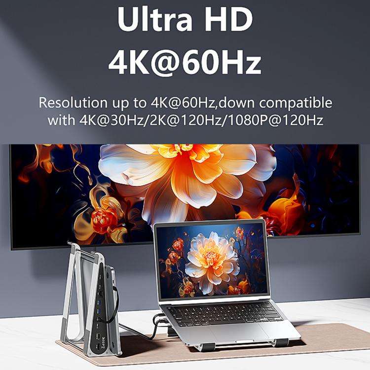 TYPE-C Laptop / Tablet Stand With USB 3.0 Expansion Dock, 9 in 1 Expansion/Triple Display/Etherne...