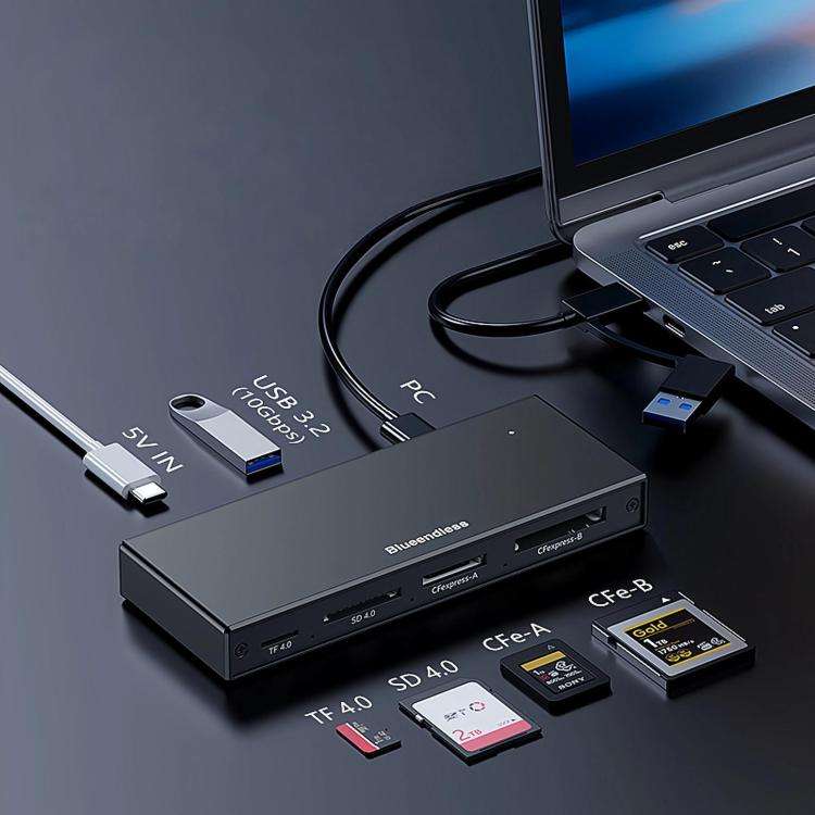 Blueendless USB 3.2 High-Speed Card Reader For CFEA/CFeB/SD 4.0/TF Cameras And Memory Cards, CFEA...
