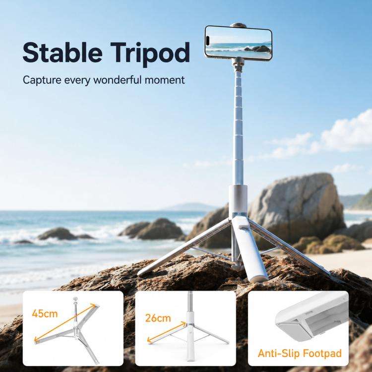 TELESIN 1.7m Auto-Opening Tripod Selfie Stick with Magnetic Remote, Ground-Triggered Phone Tripod...