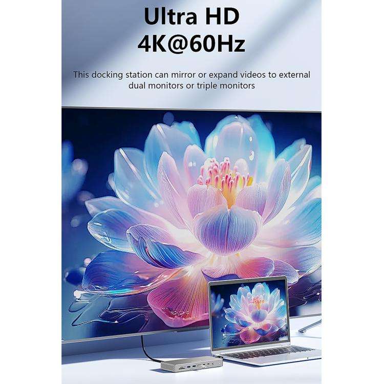 16 In 1 Laptop Quad-Screen Display Expansion Dock Type-C 3.2 Hub, HDMI x 2+DP, DP x 2+HDMI