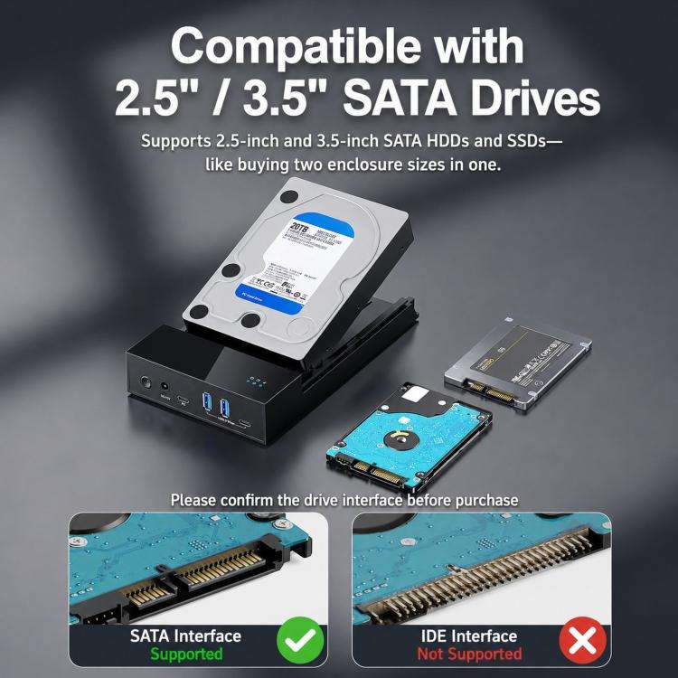 Blueendless 3.5/2.5 Inch SATA External Hard Drive Enclosure With Built-In USB 3.0 Hub USB To SATA...
