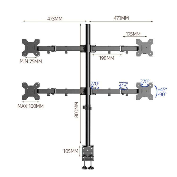 10-32 Inch 4-Screen Desktop Monitor Mount With Mechanical Arm, ZX-MT044