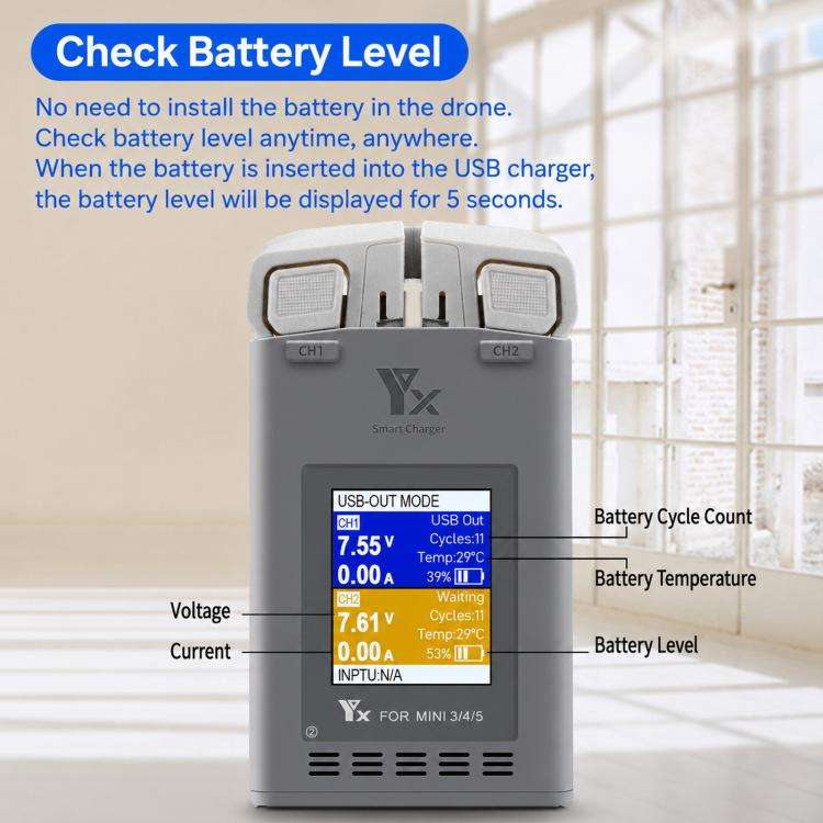 YX 100W Dual Charger with Color LCD Screen for DJI Mini 5/4/3 Pro Smart Flight Battery Charging H...