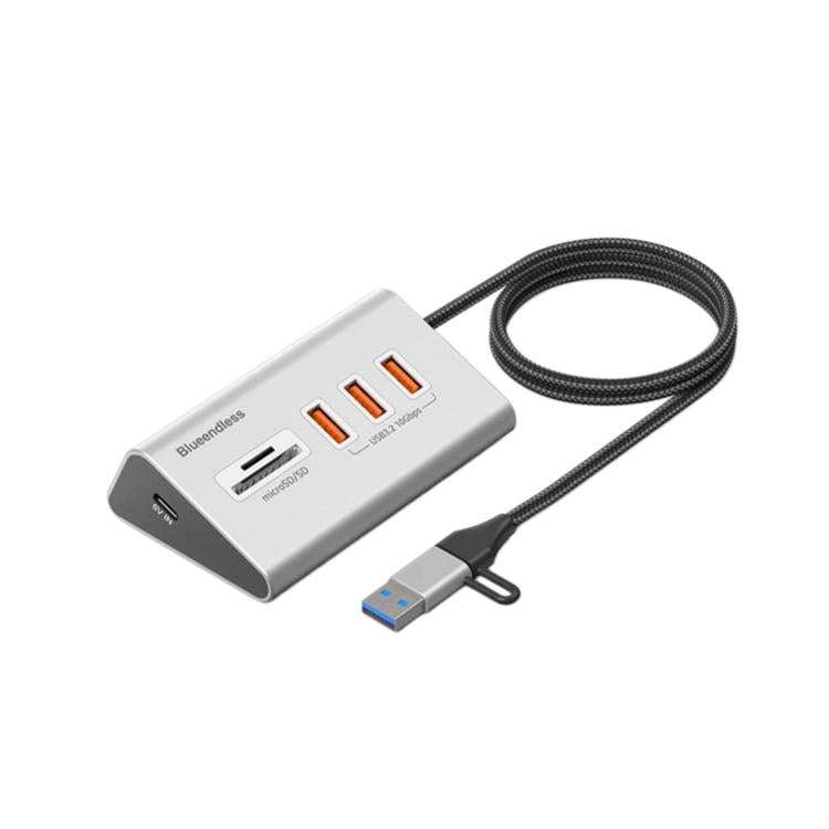 Blueendless TYPE-C Splitter 10Gbps Braided Cable Extension Hub, 15W USB3.2 x 4, 15W USB3.2 x 3+SD...