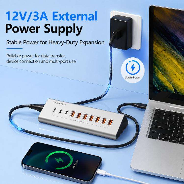 Blueendless TYPE-C Splitter 10Gbps Braided Cable Extension Hub, 15W USB3.2 x 4, 15W USB3.2 x 3+SD...