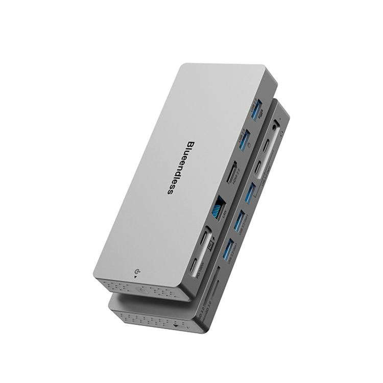 Blueendless Desktop Type-C Docking Station With 4K 60Hz Gigabit Ethernet USB 3.2 Ports, 14 in 1 Gray