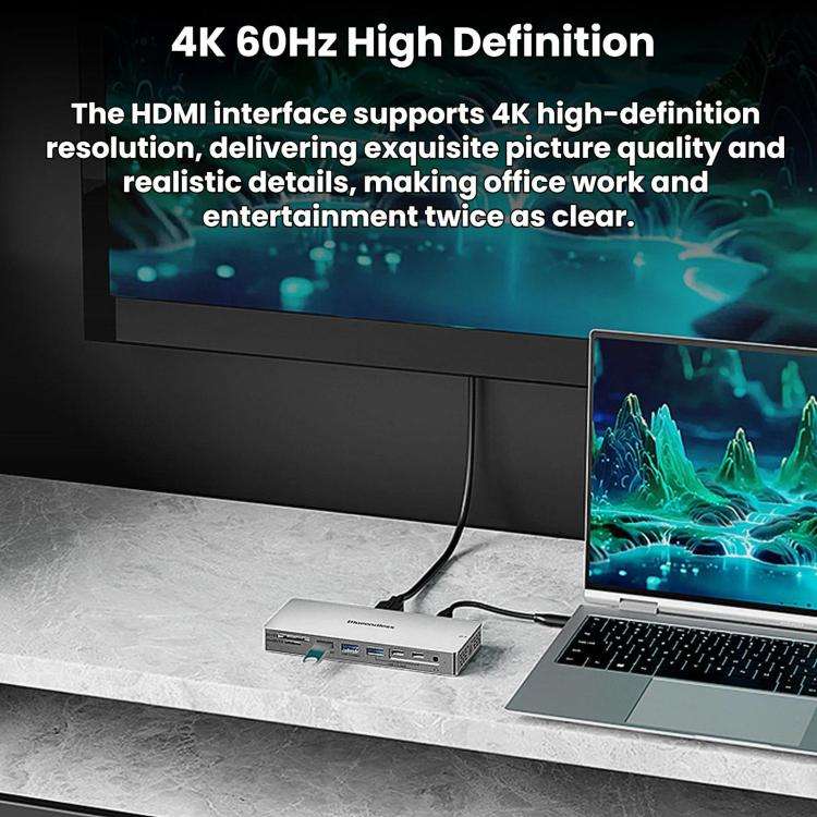 Blueendless Desktop Type-C Docking Station With 4K 60Hz Gigabit Ethernet USB 3.2 Ports, 14 in 1 Gray