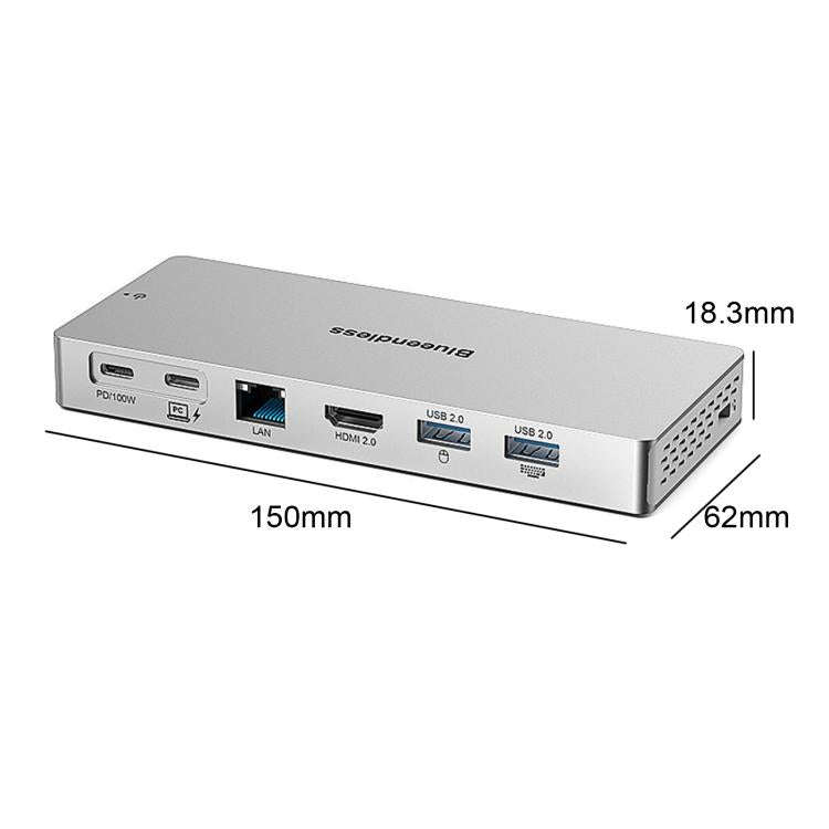 Blueendless Desktop Type-C Docking Station With 4K 60Hz Gigabit Ethernet USB 3.2 Ports, 14 in 1 Gray
