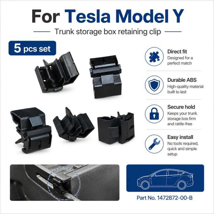 For Tesla Model 3 / Y 5pcs /Set Storage Box Mounting Clip 1472872-00-B, 1472872-00-B 5pcs
