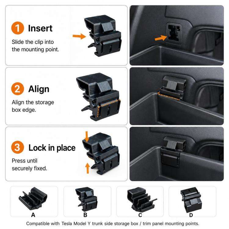 For Tesla Model 3 / Y 5pcs /Set Storage Box Mounting Clip 1472872-00-B, 1472872-00-B 5pcs
