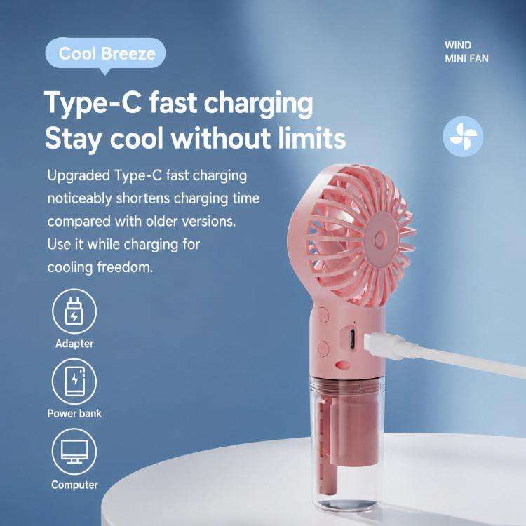 Handheld Misting Fan Portable Water Spray Fan Type-C Rechargeable Mini Personal Face Mister Fan