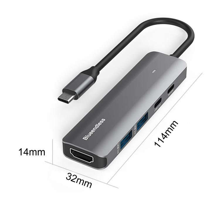 Blueendless HDMI 4K 60Hz Converter Type-C Dock, 5 in 1 USB 3.0 x 2)